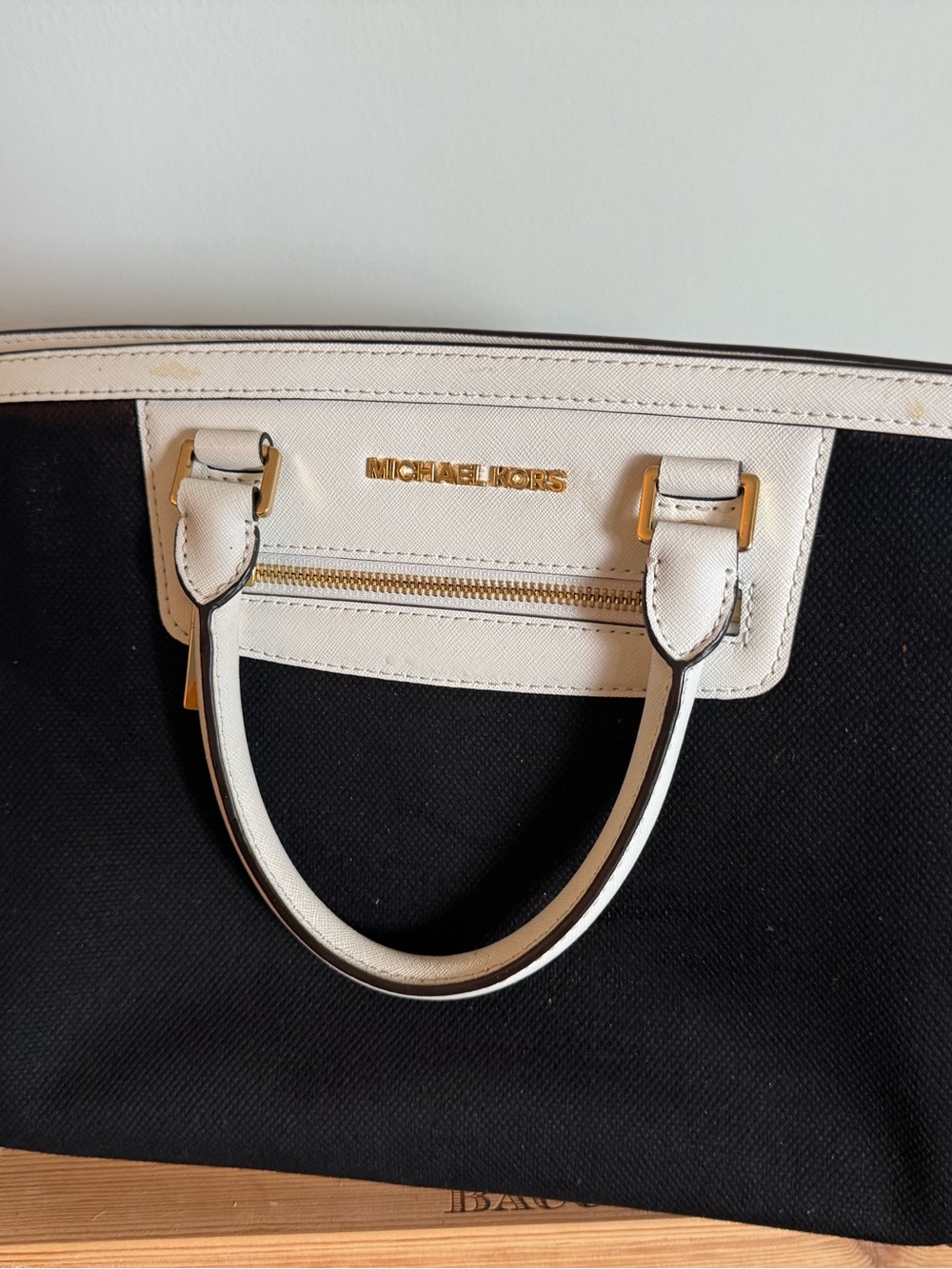 Michael Kors Black and White Tote with Gold Hardware